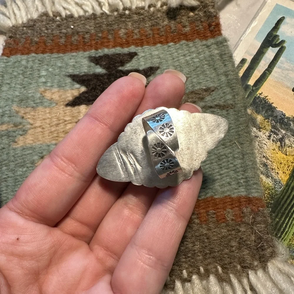 Sterling Silver Red Spiny and Turquoise Ring - Picture 5 of 5